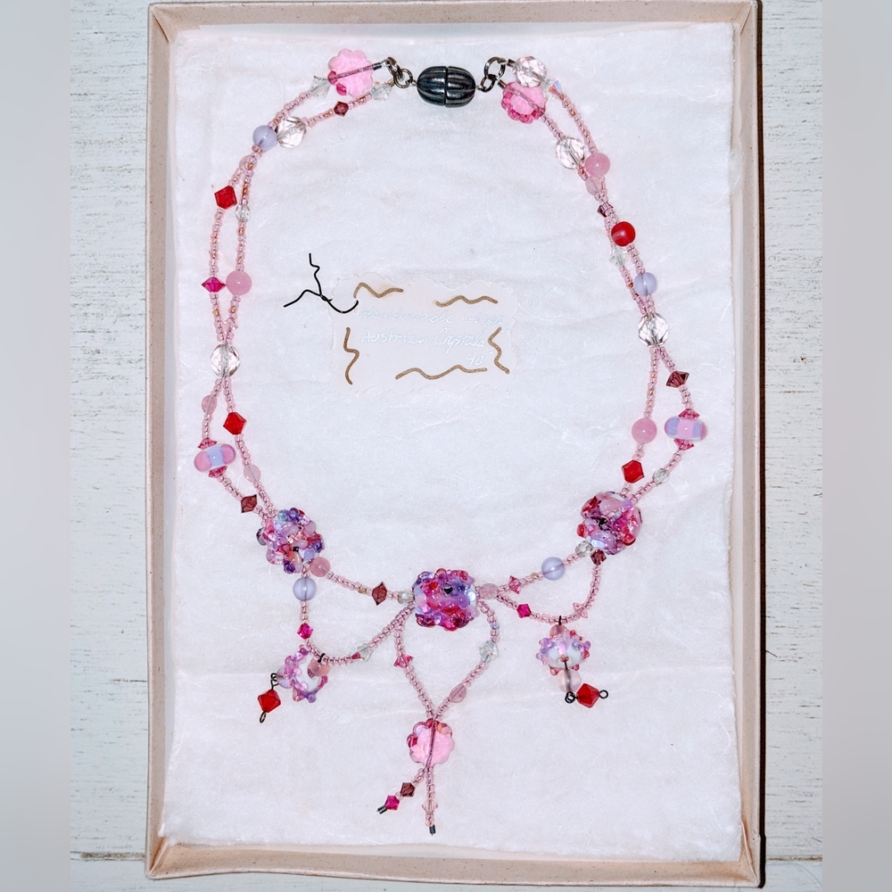 Handmade Necklace - Australian Crystal and Handblown Glass 16 Inches Long